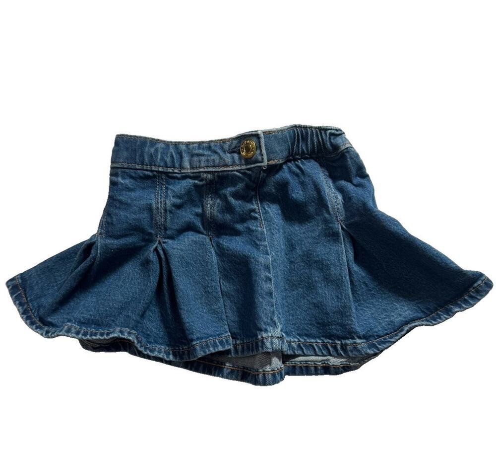 Gap Baby Girls 18-24M Denim Skirt Pleated Flare Blue Cotton Stretch